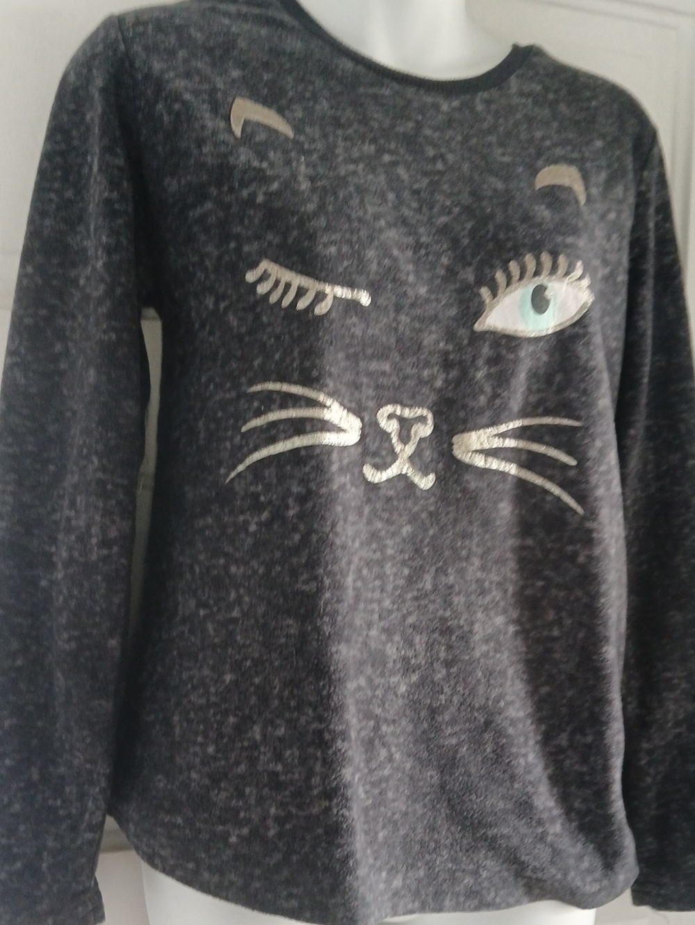 Pj Couture Pajama Top Kitty Cat Aqua Blue Winking Eye Size Small